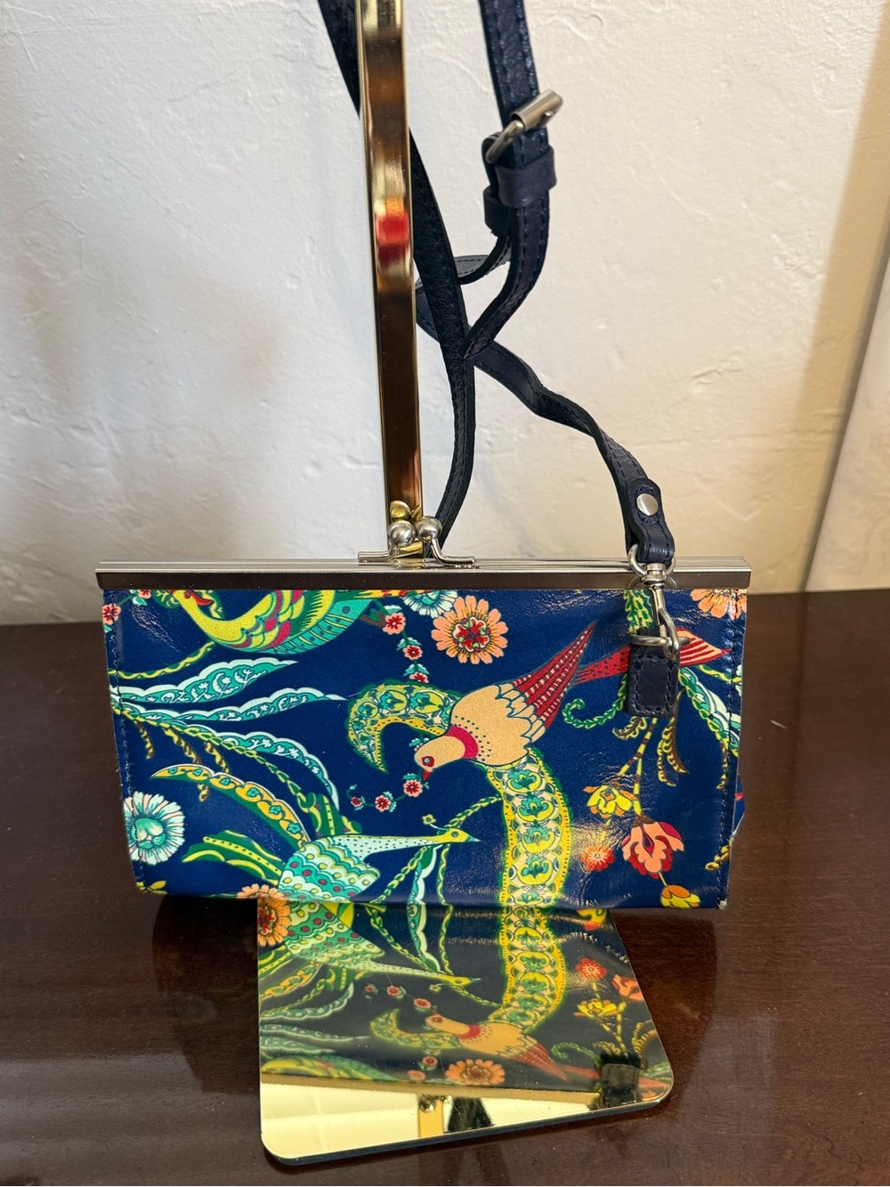 Navy Floral Bird Print Crossbody Bag